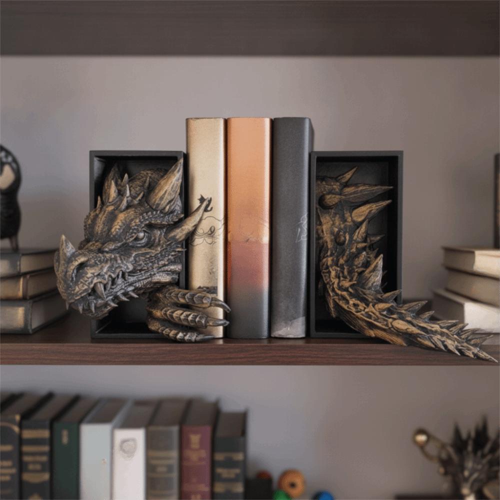Vintage Dragon-Shaped Book Stand Set 3D Bookshelf Dragon Ornaments File Cabinet