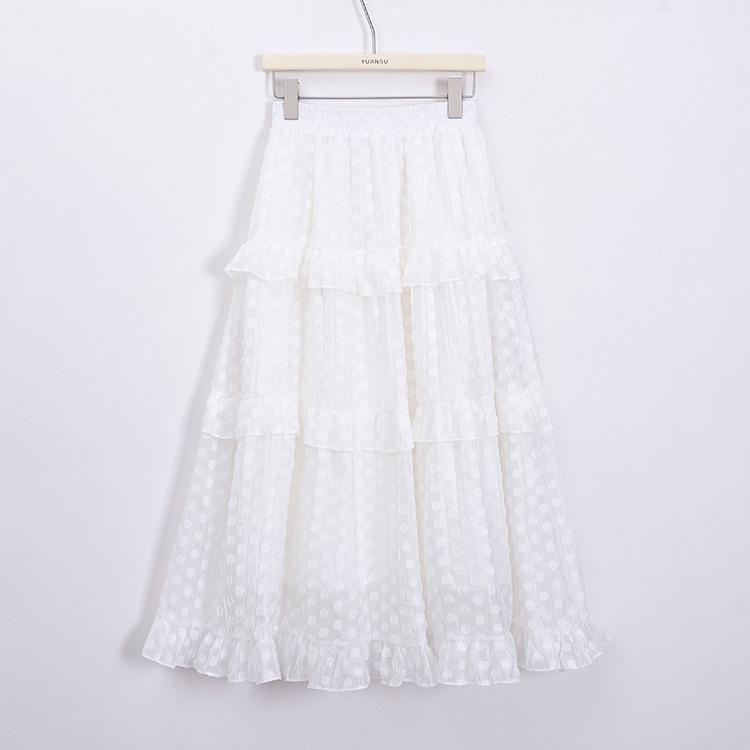 

Женская миди-юбка из белого тюля с высоким поясом и принтом в горошек, с оборкой по подолу - нежный сказочный стиль для начала весны M белый