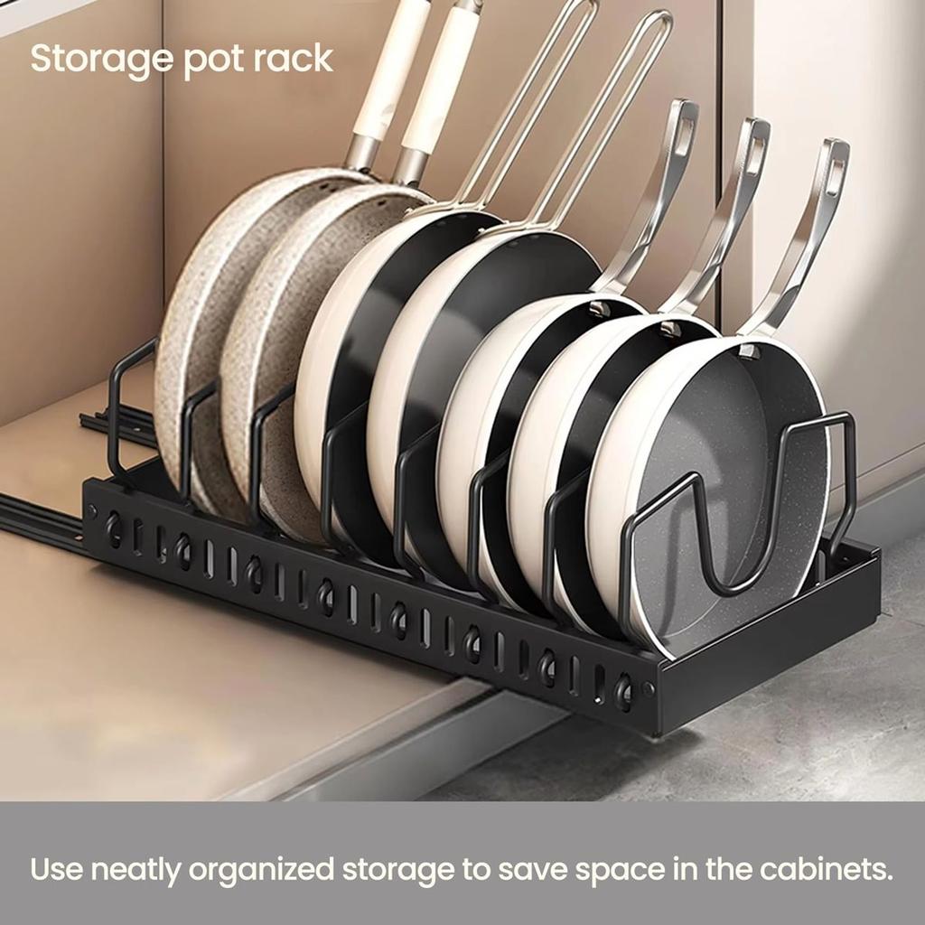 Organizzatore per pentole e padelle sotto il mobile, Portacoperchi scorrevole e Rastrelliera per padelle da cucina, Estrattore per pentole e padelle
