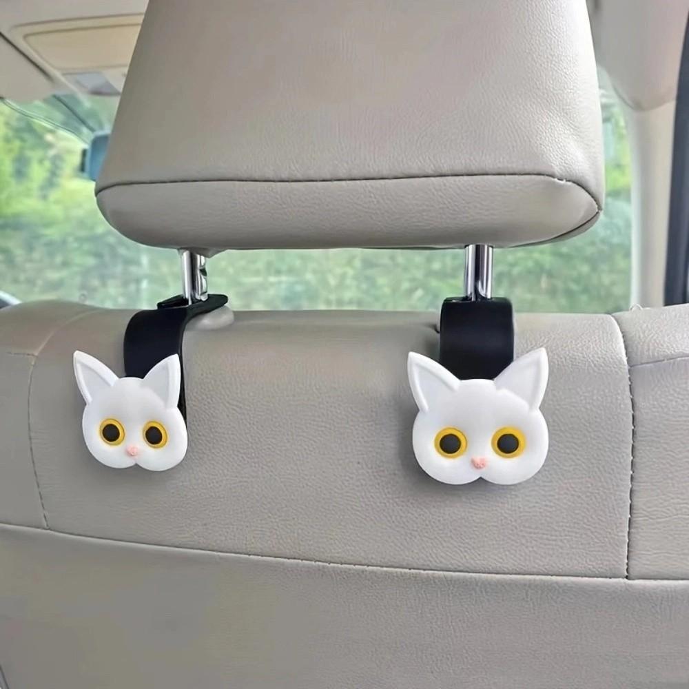 2Pcs Cartoon Cat Car Seat Headrest Hooks Multi-function Front Seat Headrest Organizer  Universal