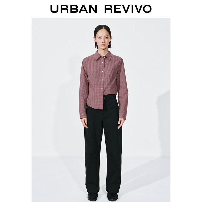 UR 2026 Spring Women's Contrast Plaid Cotton Short Shirt