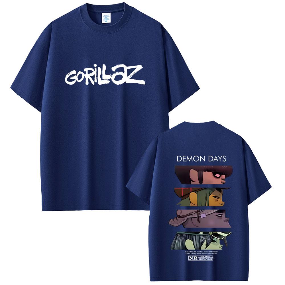 

Rock Band Gorillaz Demon Days Eyes Double Sided Print T-shirt Men Hip Hop Fashion Oversized Streetwear Unisex Soft Cotton Tees 4XL