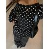 Womens Polka Dot Print Off Shoulder Long Sleeve Loose Casual Two Piece Sweatshirt Pant Set