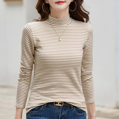 Girls' New Autumn And Winter Striped Half Turtleneck Bottoming Shirt Thickened Warm Long-sleeved T-shirt Women's Top