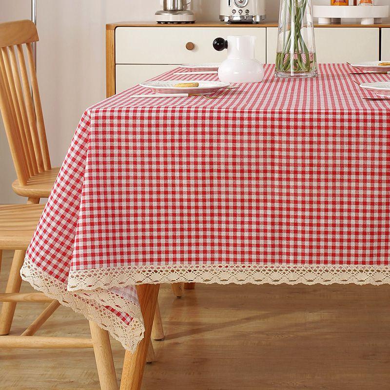 Green Grass Tablecloth, Cotton-Linen Fabric Minimalist Lace Desk Mat, Rectangular Coffee Tablecloth