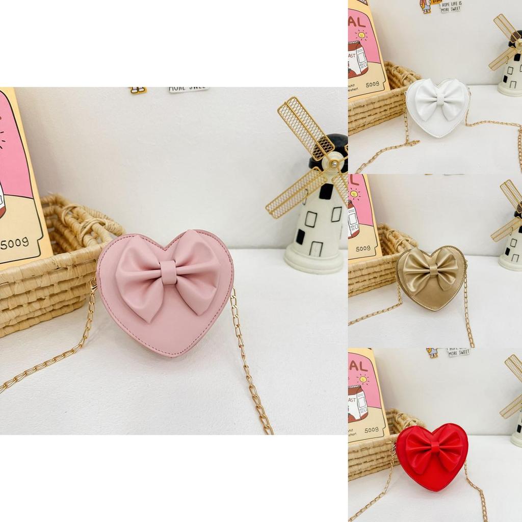 Kinder Niedliche Herz- und Schleifenknoten Umhängetasche aus PU für den täglichen Gebrauch und den Kindergarten