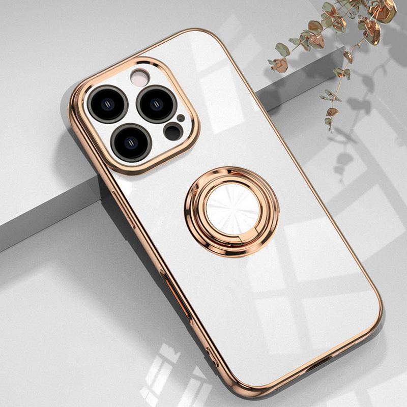 

Однотонный глянцевый чехол-держатель для кольца на палец для iPhone 16 Pro Max 15 Pro 14 13 12 11, роскошное покрытие, мягкий противоударный чехол для защиты линз из ТПУ iPhone 14 Pro Max белый