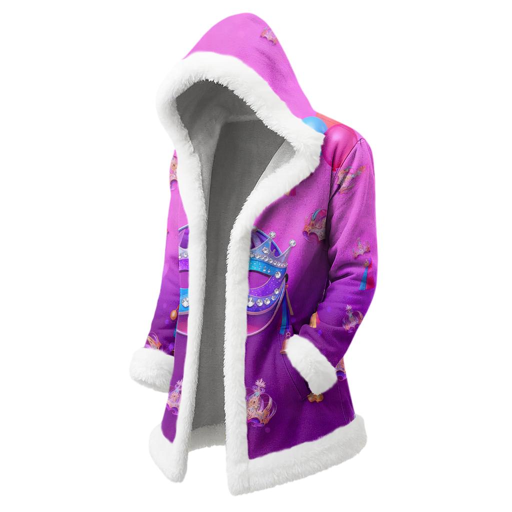 Unisex Casual And Fashionable Plush Collar Hooded Long Sleeved Carnival Print Jacket
