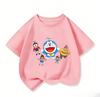 Fashion Children Crew Neck T Shirt Summer Kawaii Cartoon Print Cute Street Style Wear Doraemon Kids Clothes 314Y