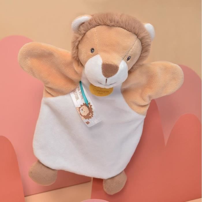 Marionnette À Main Doudou Lion - Blanc - 25/34 Cm - Développement De L'imaginaire De L'enfant