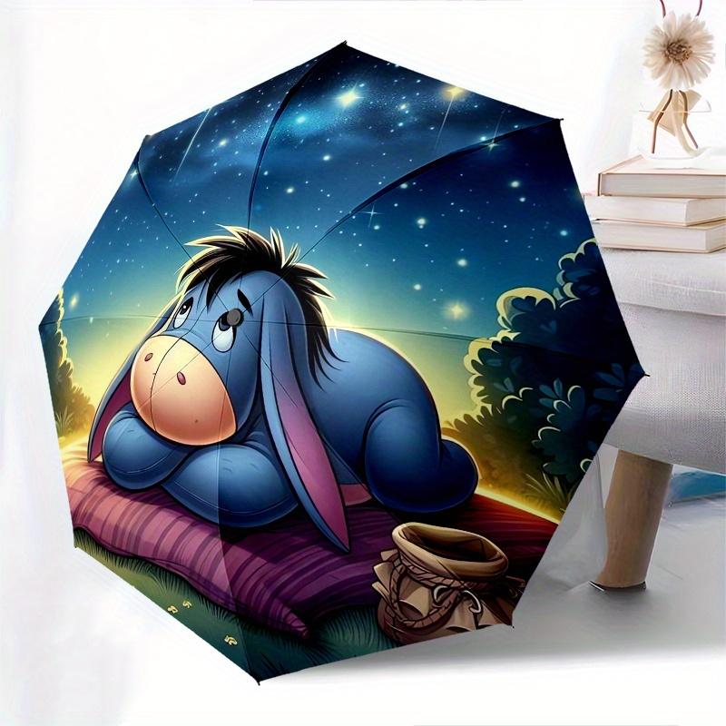 Eeyore,Nightly Serenity Fully Automatic Themed Umbrella - 8 Ribs Durable Iron Frame, Tri-fold Compact Design, Perfect As a Gift, Travel Umbr