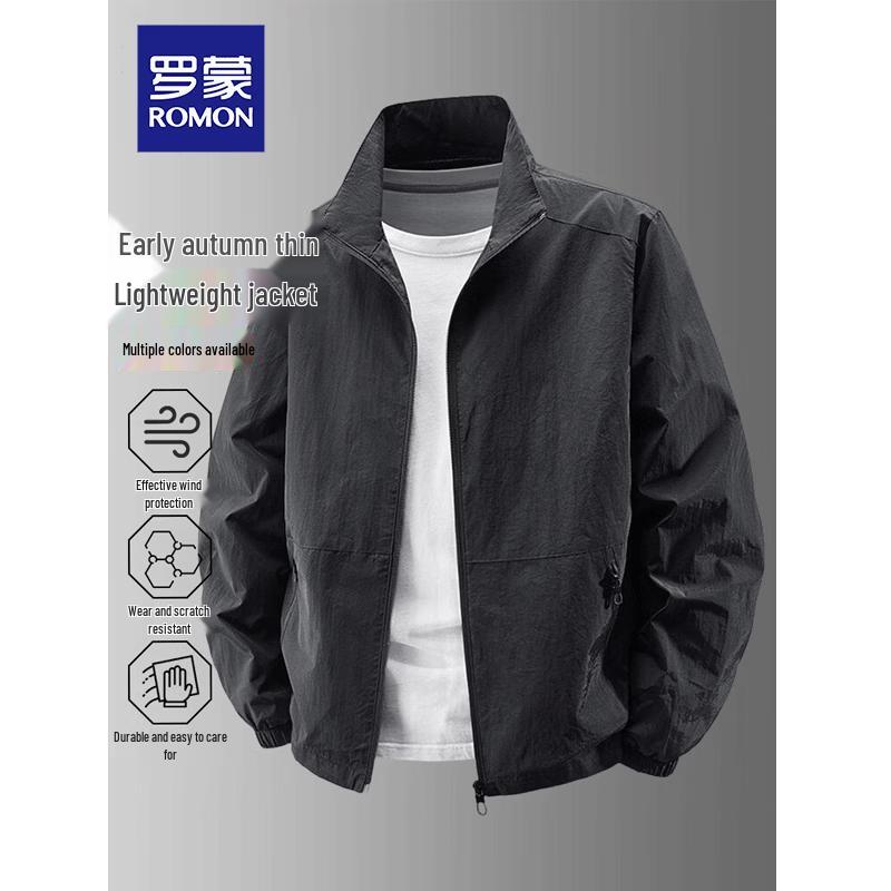 ROMON Men's Casual Windproof Stand-Collar Jacket