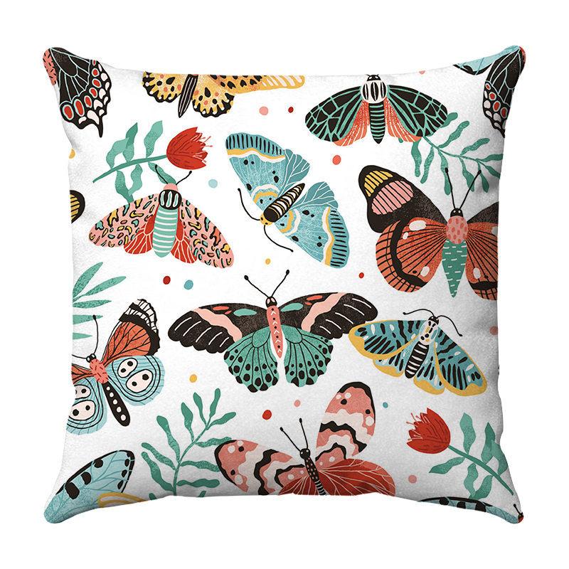 Seamless Watercolor Butterfly Digital Printing Short Plush Pillow Covers for Car Sofa Office Cushion Cover Home Goods 60x60cm