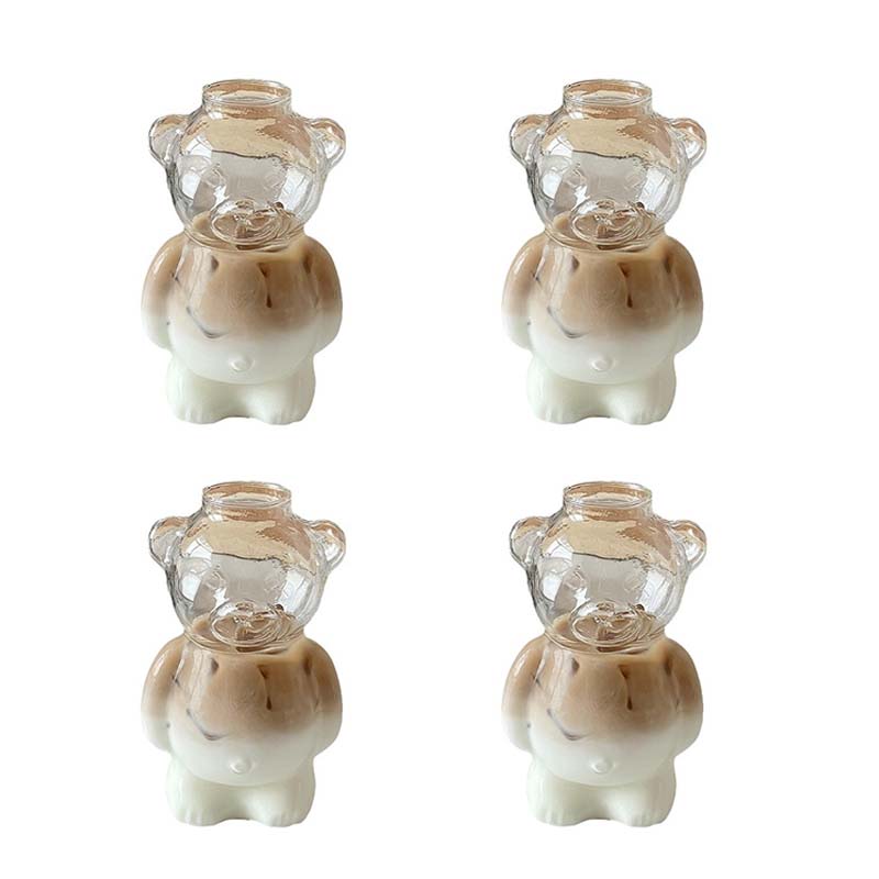 4 Stück Gläser mit Strohhalm Cartoon-Bär Kaffeetassen Transparentes Glas Bärenbecher Geburtstag Weihnachtsgeschenke für Frauen Kinder Trinkgeschirr