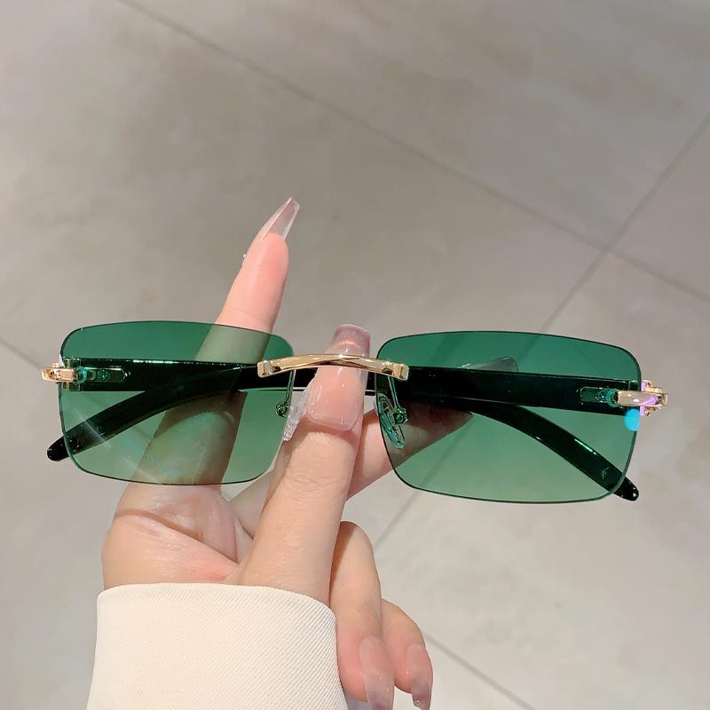 Rimless Rectangle Sunglasses New in Vintage Gradient Ocean Lenses Shades Trendy Brand Designer Fashion Sun Glasses
