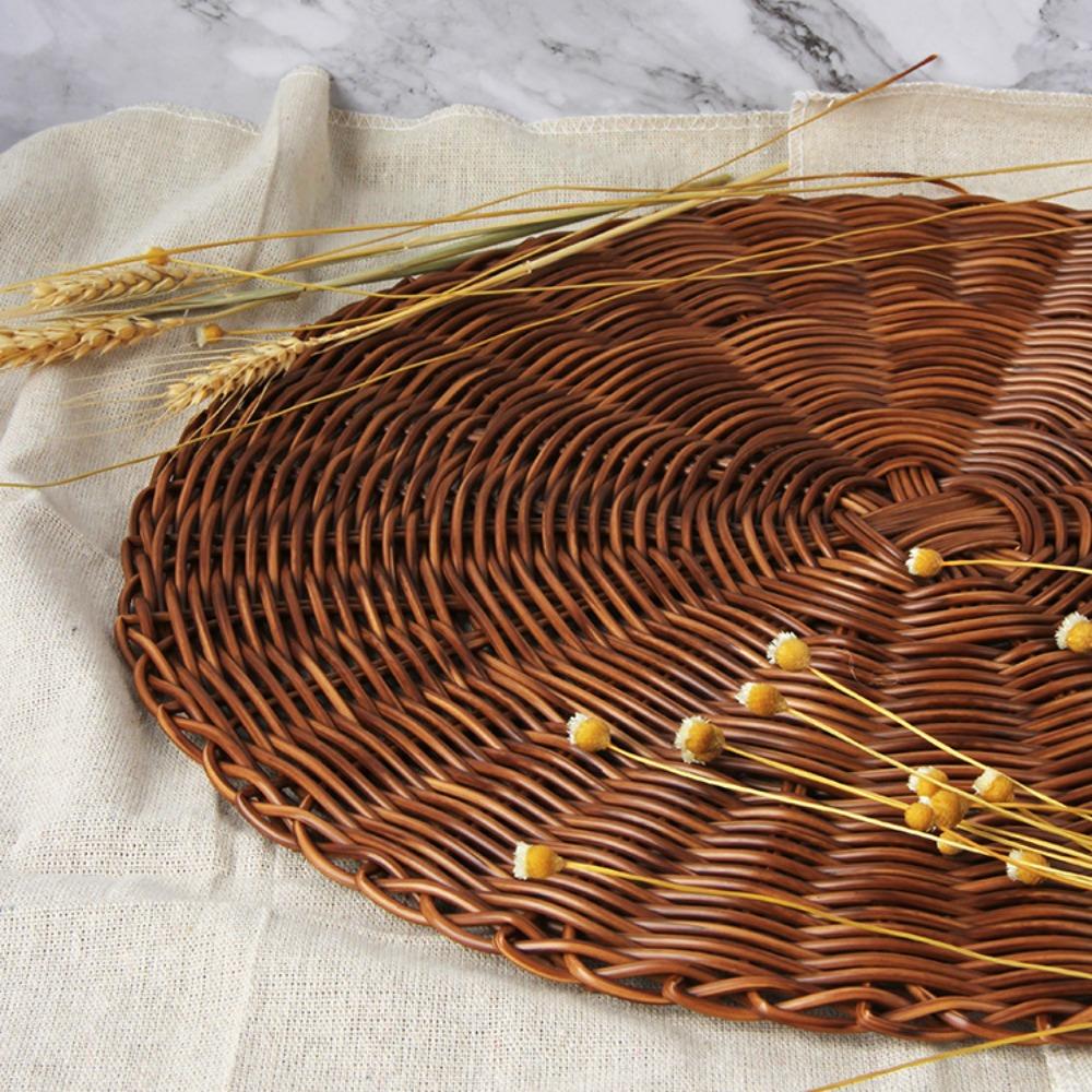 Imitation Rattan Woven Placemats Round Coaster Pastoral Tableware Mat Living Room