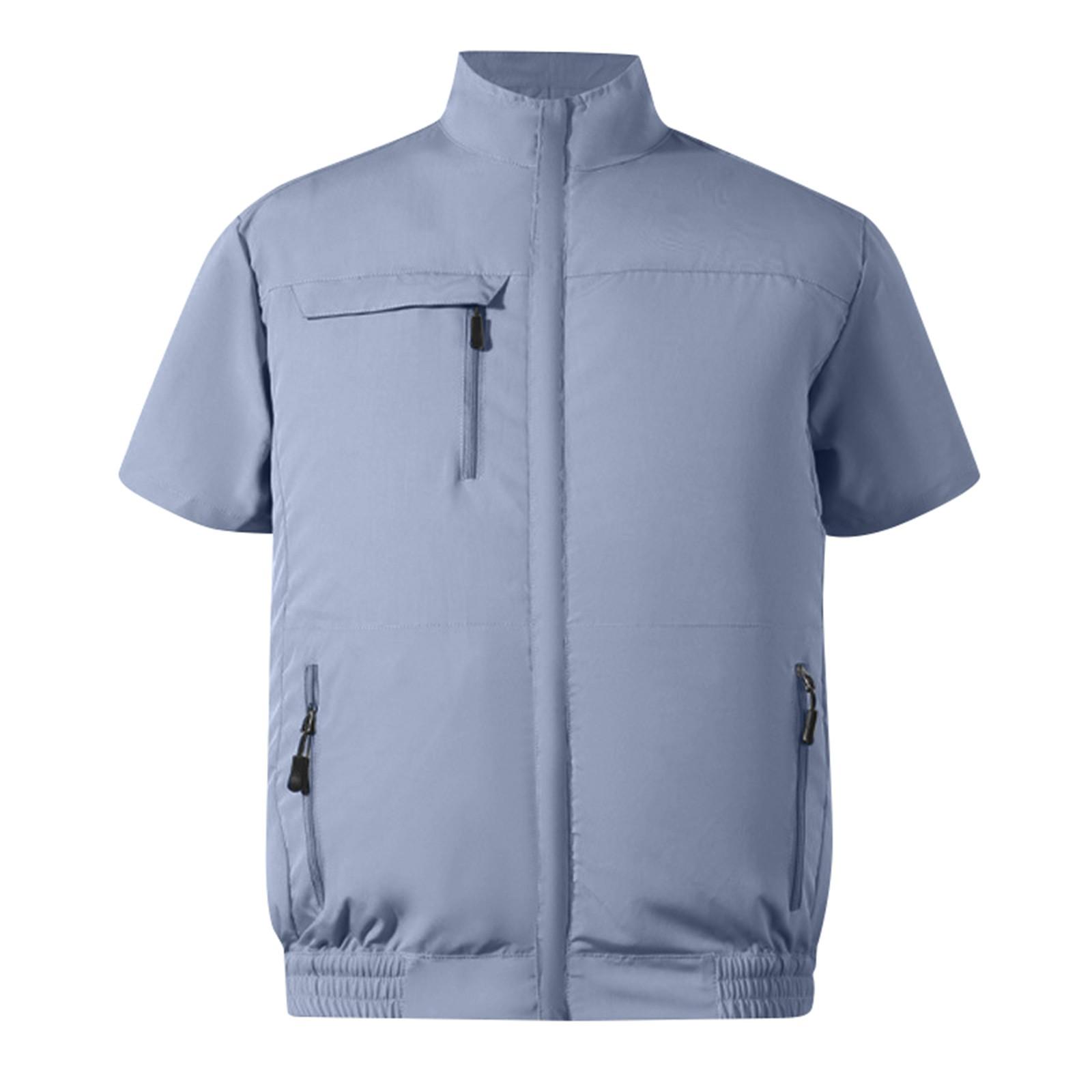 

Женский летний костюм с вентилятором (включая комплект 9-лопастного бесщеточного 5В вентилятора) Рабочая одежда с капюшоном на молнии с коротким рукавом, защита от теплового удара, однотонная L