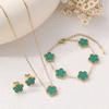 3PCS Titanium Steel Lucky Five Leaf Flower Necklace Bracelet Earring Set