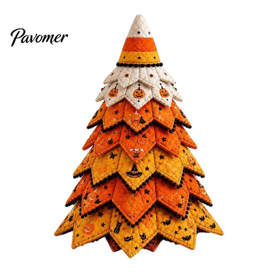 Halloween Theme Interior Decor Wooden Tree Ornament, 2D Flat Quilted Fabric Style Desktop Double Table Decorations Side Wood Sign for Home Party