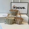 Woven Portable Vegetable Basket Bag Fashionable Summer Vacation Wind Bucket Bag Women's New Shoulder Messenger Bag
