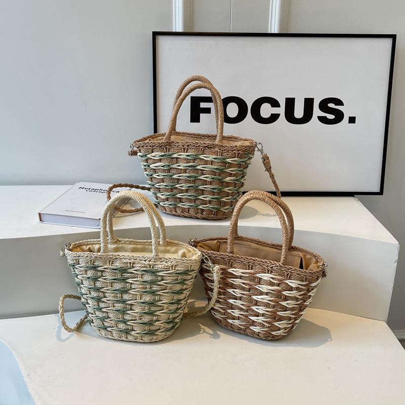 Woven Portable Vegetable Basket Bag Fashionable Summer Vacation Wind Bucket Bag Women's New Shoulder Messenger Bag