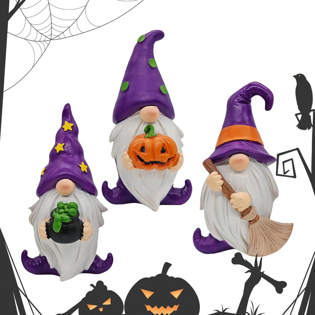 3PCS Halloween Dwarf Resin Gnomes Crafts Halloween Dwarf Statues Ornaments Party Decorations For Workplace Holiday Table Window