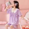 Girls Cotton Pajama Set Short Sleeve Princess Style Sleepwear Kids 8 Years Lightweight Home Wear