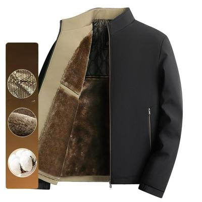Black Gold Dad Jacket Stand-up Collar Jacket Winter Plus Velvet Business Casual Thickened Men's Jacket