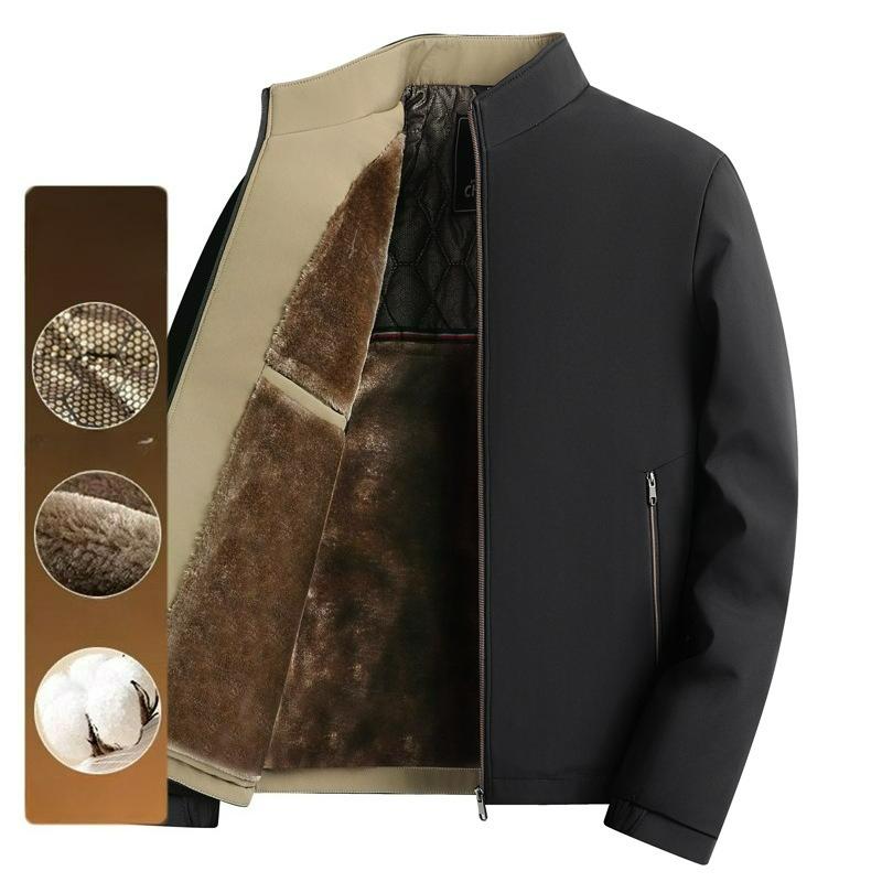 Black Gold Dad Jacket Stand-up Collar Jacket Winter Plus Velvet Business Casual Thickened Men s Jacket 165