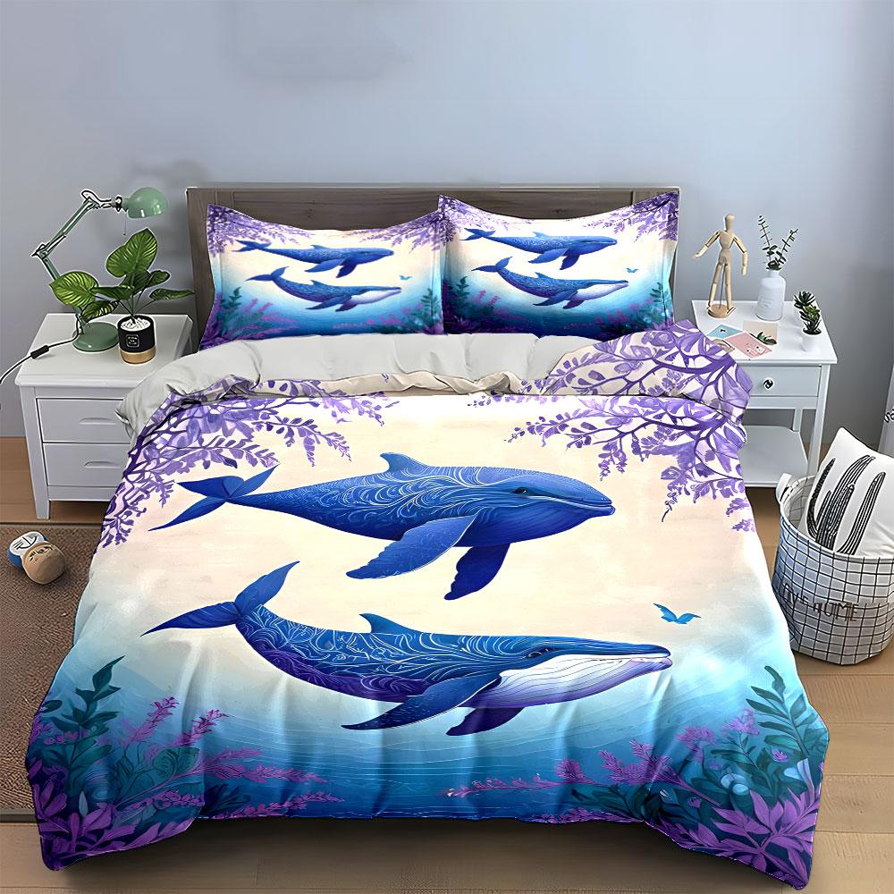 Blue whales and foliage. Bedding sets Duvet cover sets Duvet covers Pillowcases(1 * Duvet Cover 2 * Pillowcases without duvet insert)