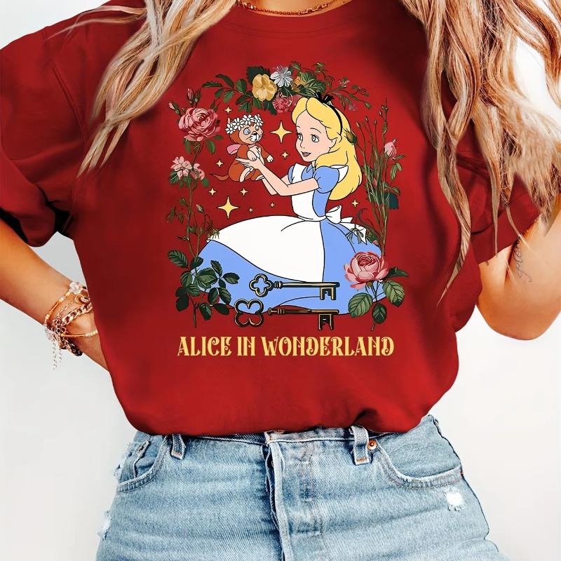 Alice in Wonderland Tshirt Parentchild Clothing Casual Cotton Short Sleeve Travel and Unisex Women Kids Unisex Oversized