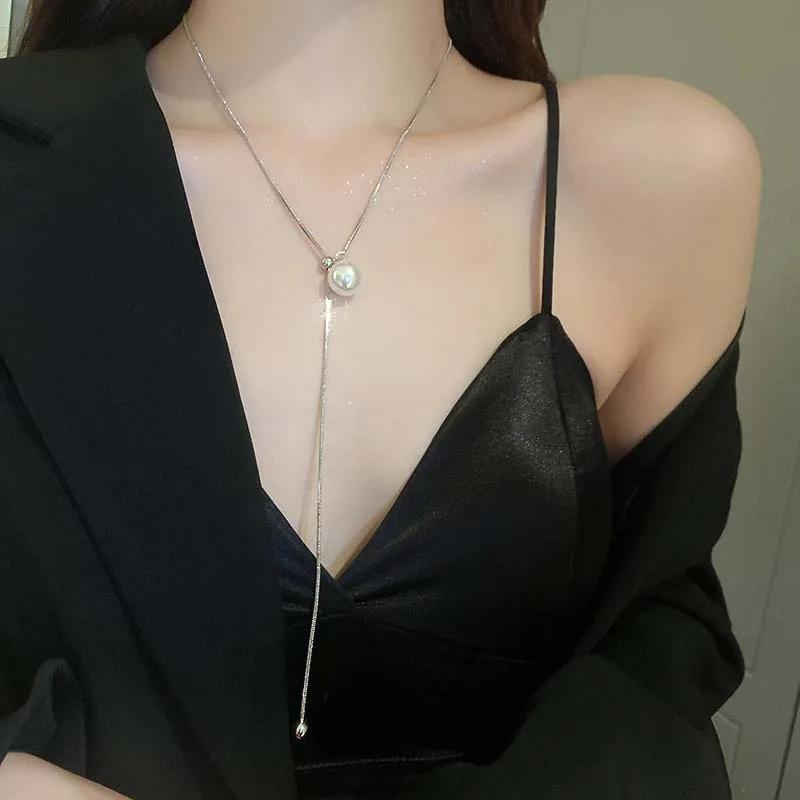 Fashion Metal Long Snake Bone Chain Necklace for Women Hip Hop Zinc Alloy Color Pull Sweater Chain Necklace Zircon 2025 New