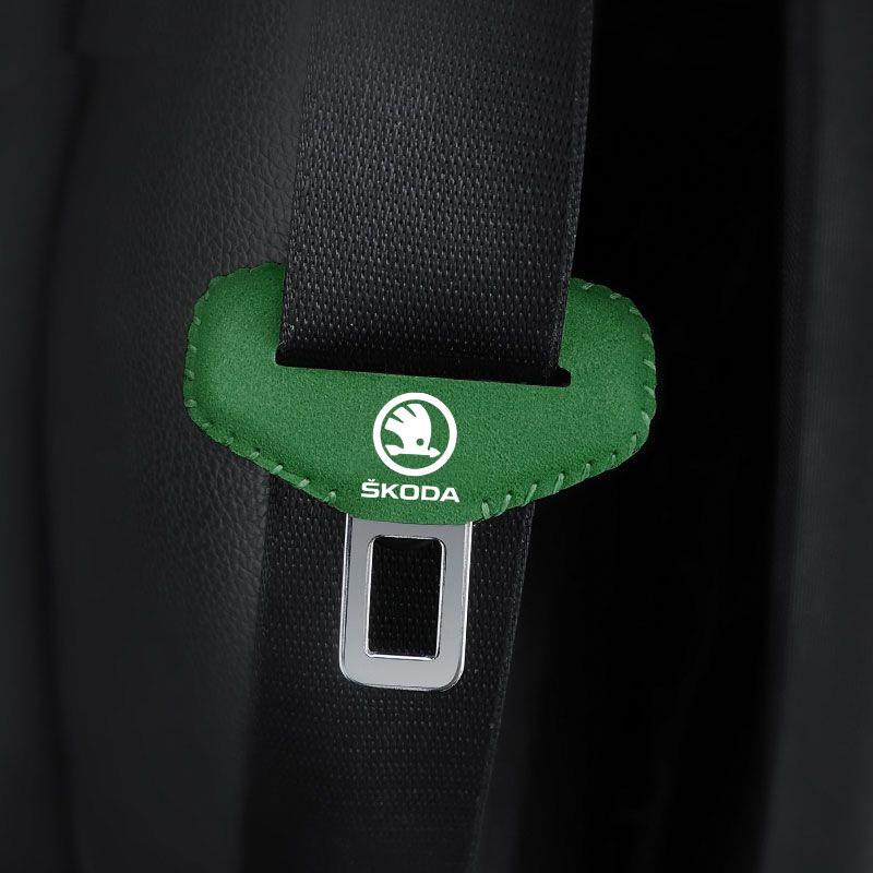 BWI5 Car Logo Seat Safety Belt Buckle Cover Interior Accessories For Skoda Octavia Fabia Superb Yeti Enyaq Rapid Kodiaq Kamiq Karoq