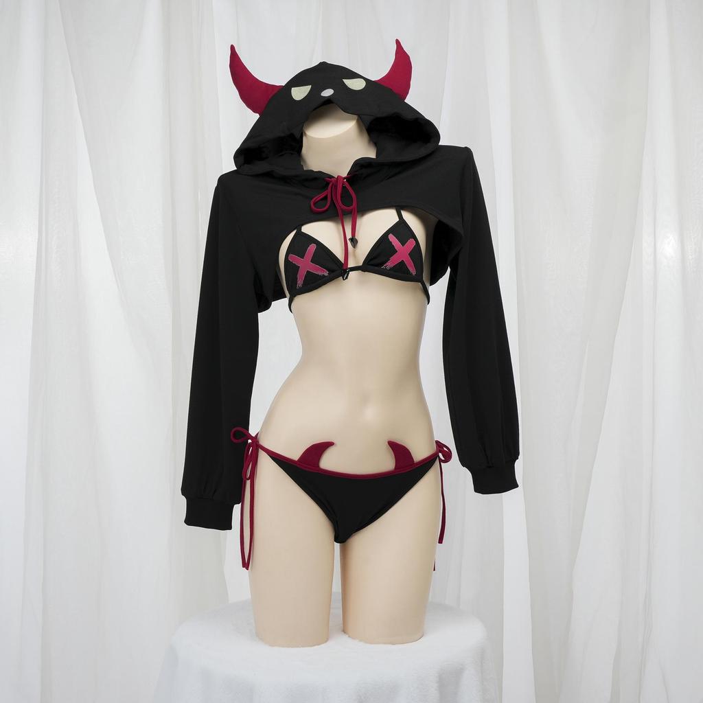 Sultry Devil Role-Play Lingerie Set with Straps - 112-A