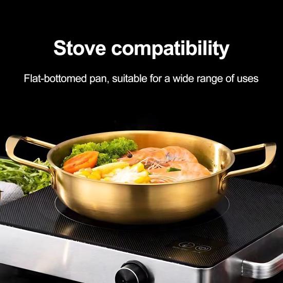 Stainless Steel Saucepan Korean Noodle Pot with Handles Rust-Proof Dry Pots Vegetables Skillet Multi-Purpose Cookware for Seafood Soup Pasta