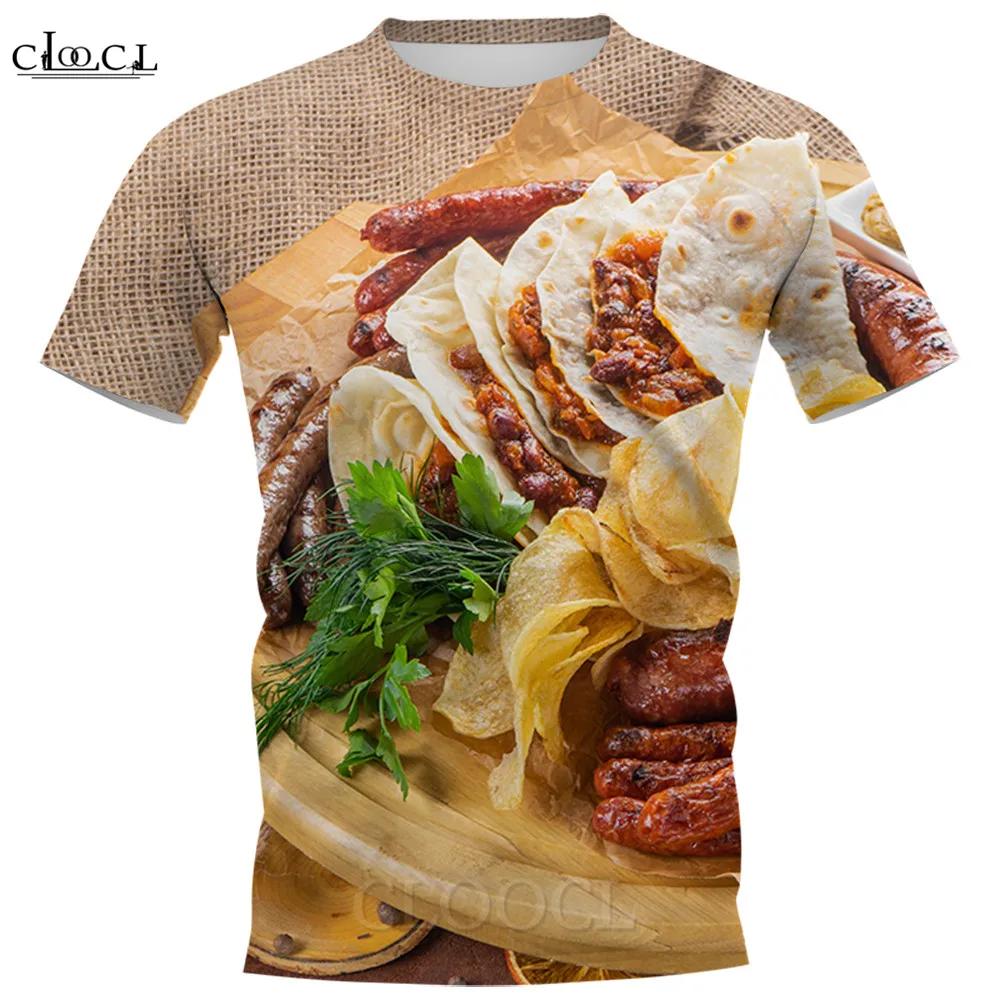 Yummy Food Graphic 3D Print T-shirts Delicacy Grilled Sausages Pullovers Summer Round Neck Fashionable Casual Short Sleeved Men's T-shirts
