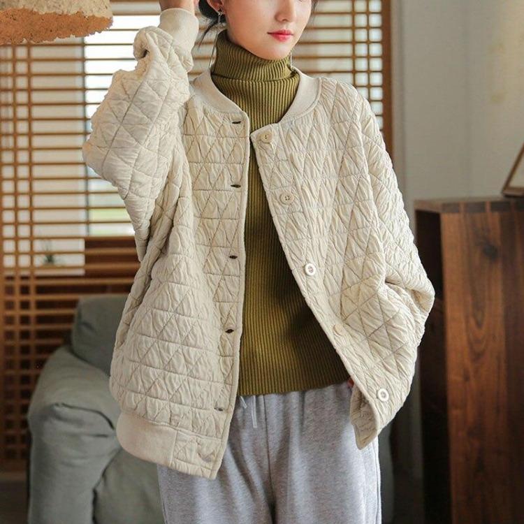 Dámský zimní pohodlný kabát ze směsi bavlny Johnature s dlouhým rukávem, volného střihu, polstrovaný, jednobarevný, ležérní oblečení