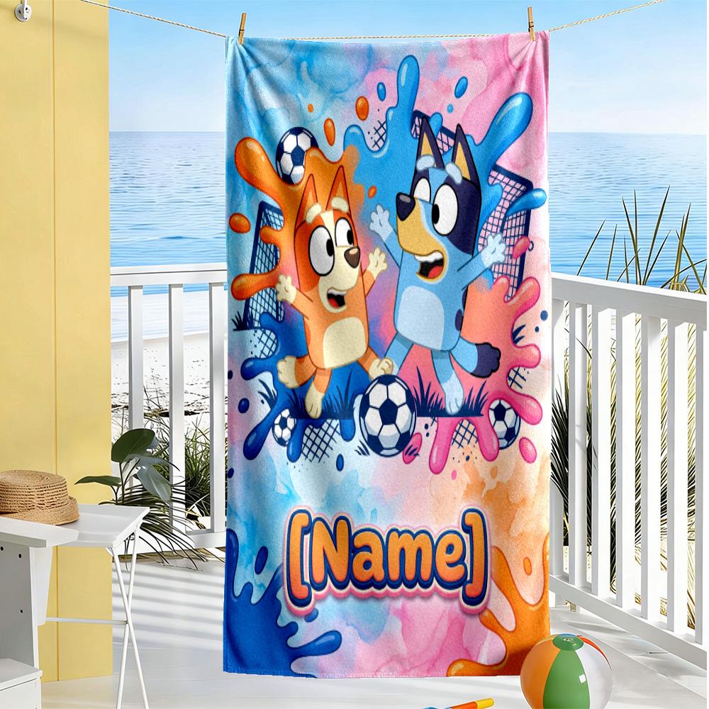 Soccer Fun Blue Brown Customizable Name Beach Towel High Absorbency & Quick-Dry Suitable for Sports Travel Swimming Yoga Bathroom Beach And Pool