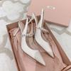 Fashion Hot Selling 2025 High Heel Sandals Women's Spring New Style Water Diamond Thin Heel Headed Nude Leather Summer Pointed Toe Shoes