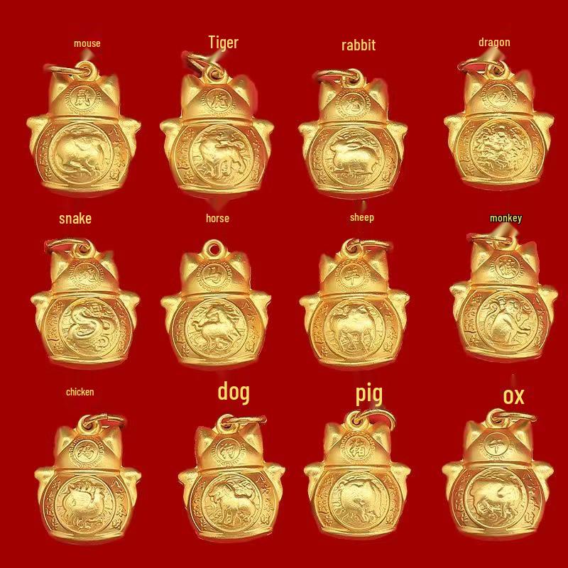 Tang Teng Zodiac Lucky Cat Keychain Pendant - Dragon, Horse, Monkey Spinner Bag Charm