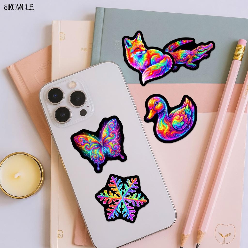 10 30 50Pcs Cartoon Rainbow Iridescent Animals Stickers Book Diy Skateboard Guitar Luggage Suitcase Decoration Graffiti Sticker