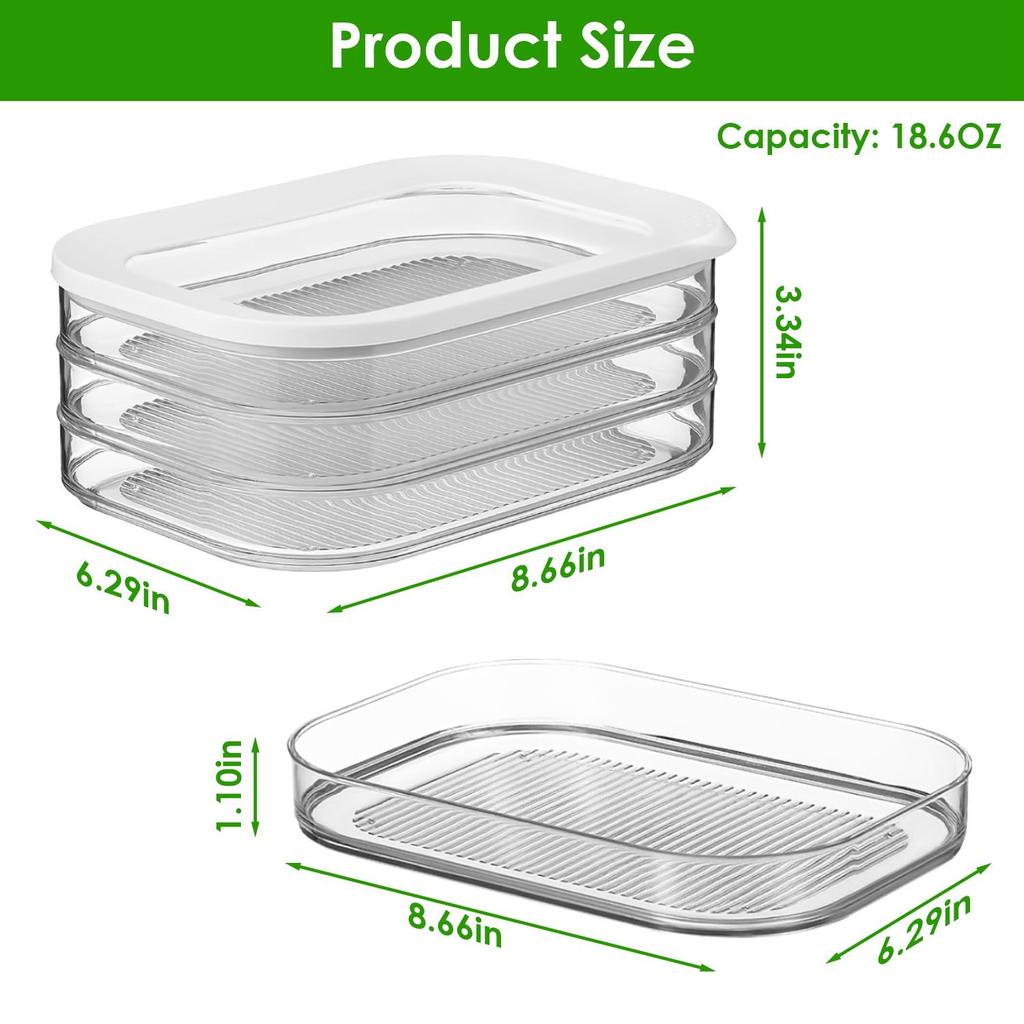 For 2Pcs Deli Meat Container With Lid for Fridge Stackable Bacon Container Clear Food Storage Box with Lid Meal Prep Container F