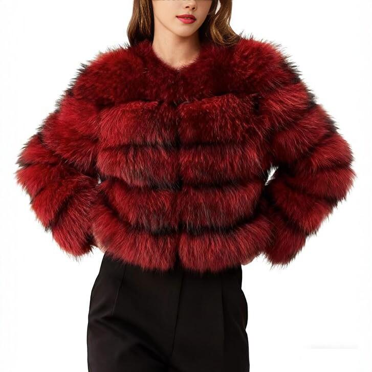 European and American manufacturers winter warm imitation fur jacket women's short fox hair splicing coat