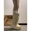 White Retro Platform Boots Women's Boots 2025 New Autumn Versatile Small Height-increasing and Thin Trouser Boots