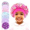 Kreslená Dětská Saténová Čepice na Spaní pro Děti s Potiskem pro Kudrnaté Vlasy Nastavitelná Hedvábná Saténová Čepice pro Batolata Noční Spací Čepice Beanie