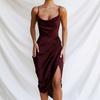 Spaghetti Strap Women Dress Satin Sleeveless Solid Corset Summer Bodycon Dress Elegant Party Club Split Long Dress