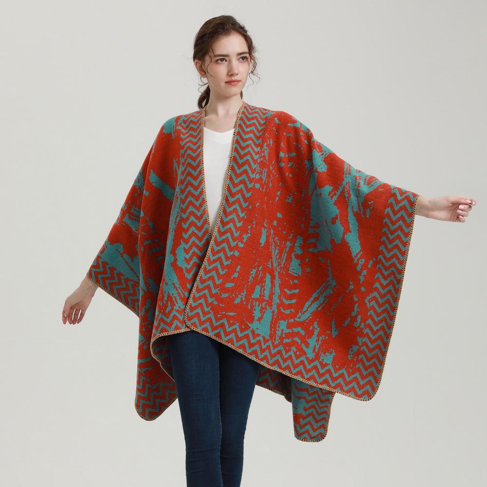 European & American Fashion Large Shawl - Thickened, Warm, Imitation Cashmere Cape Cloak