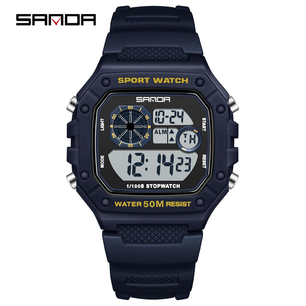 SANDA 2202 Fashionable Men's Electronic Watch Sports Multifunctional Waterproof LED Single Display Small Square Electronic Watch