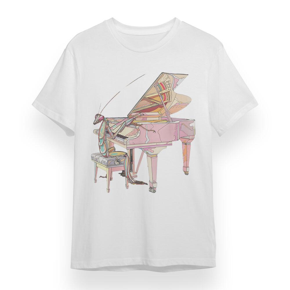 

Women s T-shirt With Whimsical Piano Bug Graphic White Cotton Oversize Tee USA 2XL