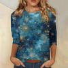 3/4 Sleeve Shirts For Women Print Christmas Tees Blouses Casual Plus Size Basic Tops Pullover